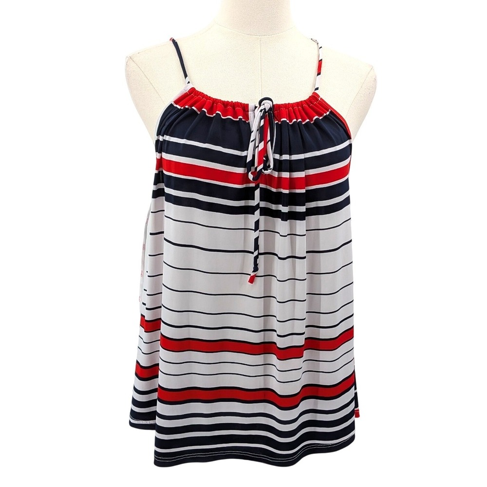 Nautical stripe‎ tie neck cami tank red navy white summer top M